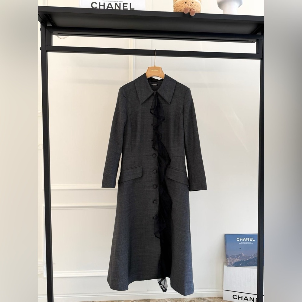 🚩steal Authentic Miu Miu Charcoal Long Sleeve Dress
